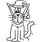 Dibujo para colorear colorear gato de navidad con gorrito de santa