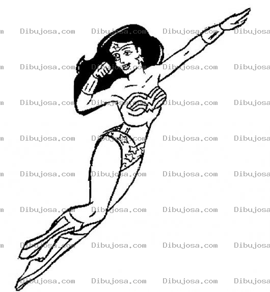 Dibujo para colorear Mujer Maravilla Para Pintar Y Colorear Volando Por Los Cielos