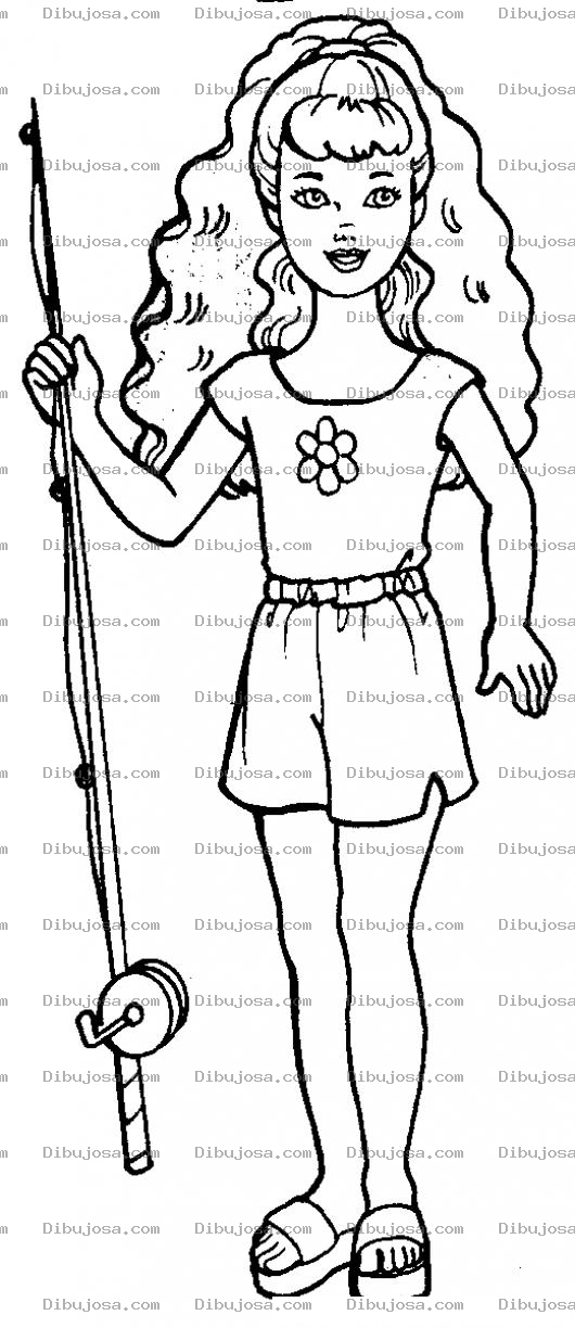 Dibujo para colorear Dibujo De Barbie Con Cana De Pescar Para Pintar Y Colorear Chica Pescadora