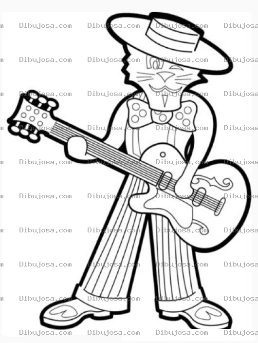 Dibujo para colorear Dibujo De Gato Con Guitarra Para Pintar Y Colorear