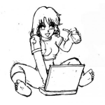 Dibujo para colorear Dibujo De Chica Con Laptop Sentada En El Suelo Para Pintar Y Colorear