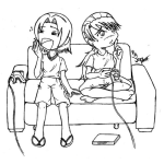 Dibujo para colorear Dibujo De Chica Aburrida Jugando Playstation En El Sofa De Su Novio Para Pintar Y Colorear