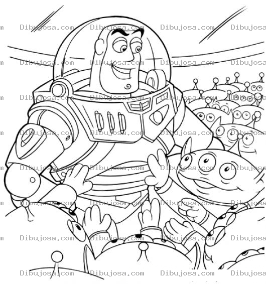 Dibujo para colorear Dibujo De Buzz Lightyear En Medio De Muchos Marcianos Para Pintar Y Colorear A Buzlightyer