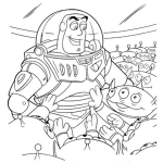 Dibujo para colorear Dibujo De Buzz Lightyear En Medio De Muchos Marcianos Para Pintar Y Colorear A Buzlightyer
