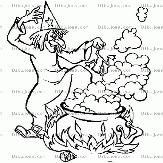 Dibujo para colorear Dibujo De Bruja Cociendo Caldo De Ranas Para Pintar Y Colorear
