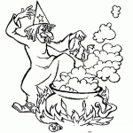 Dibujo para colorear Dibujo De Bruja Cociendo Caldo De Ranas Para Pintar Y Colorear