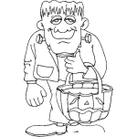 Dibujo para colorear Dibujo De Frankenstein Con Canasta De Calabaza Para Pintar Y Colorear