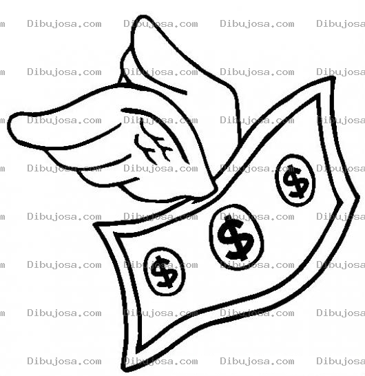 Dibujo para colorear Dibujo De Billete Con Alas Para Pintar Y Colorear Dinero Volando