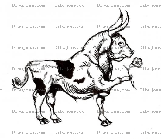 Dibujo para colorear Dibujo De Toro Con Curepo De Vaca Sosteniendo Una Flor Para Pintar Y Colorear
