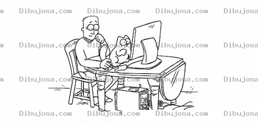 Dibujo para colorear Dibujo De Gato Frente A La Computadora Para Colorear