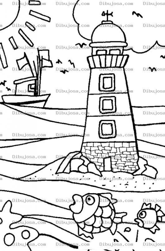 Dibujo para colorear Dibujo De Un Faro En La Playa Para Pintar Y Colorear