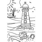 Dibujo para colorear Dibujo De Un Faro En La Playa Para Pintar Y Colorear