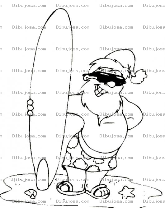 Dibujo para colorear Dibujo De Santa Surfista Para Pintar Y Colorear Viejito Pascuero Con Tabla De Surf