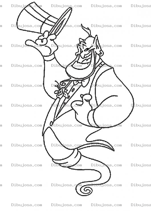 Dibujo para colorear Dibujo Del Genio De Aladino Con Sombrero Y Smoking Para Pintar Y Colorear
