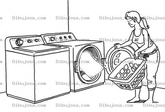 Dibujo para colorear Dibujo De Mujer Lavando Ropa En Maquina De Lavar Ropa Para Pintar Y Colorear