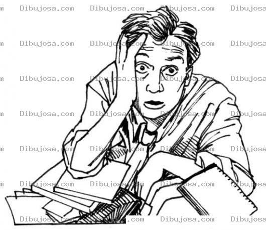 Dibujo para colorear Dibujo Para Colorear A Un Hombre Preocupado Con Muchos Libros Que Leer Y Estudiar Para Su Examen Privado