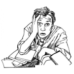 Dibujo para colorear Dibujo Para Colorear A Un Hombre Preocupado Con Muchos Libros Que Leer Y Estudiar Para Su Examen Privado