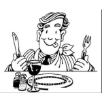 Dibujo para colorear Dibujo De Hombre Sentado En La Mesa Del Comedor Listo Para Comer