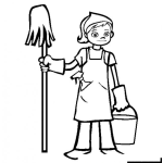 Dibujo para colorear Dibujo De Muchacha Haciendo Limpueza Con Un Trapeador Y Una Cubeta Para Pintar Y Colorear
