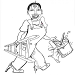 Dibujo para colorear Dibujo De Mujer Pintora Con Escalera Cubeta Pintura Y Brocha Para Pintar Y Colorear