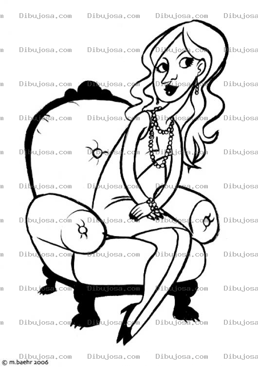 Dibujo para colorear Dibujo De Mujer Elegante Sentada En Un Sofa Para Pintar Y Colorear
