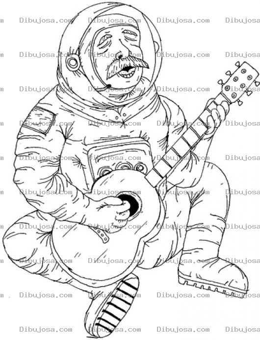 Dibujo para colorear Dibujo De Astronauta Tocando La Guitarra Para Pintar Y Colorear