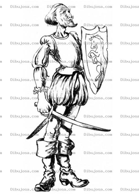 Dibujo para colorear Don Quijote De La Mancha Con Espada Y Escudo Para Pintar Y Colorear A Donquijote