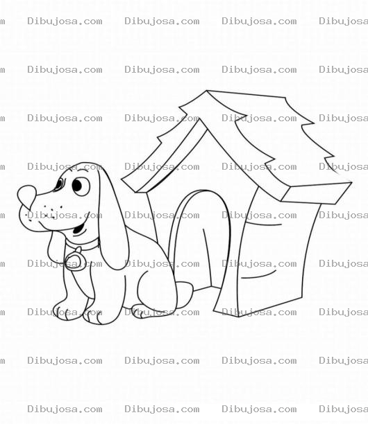 Dibujo para colorear Colorear perro afuera de su casita