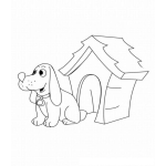 Dibujo para colorear Colorear perro afuera de su casita