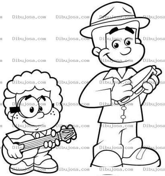 Dibujo para colorear Dibujo De Nino Con Guitarra Y Hombre Con Pandereta Para Pintar Y Colorear Musicos Ambulantes