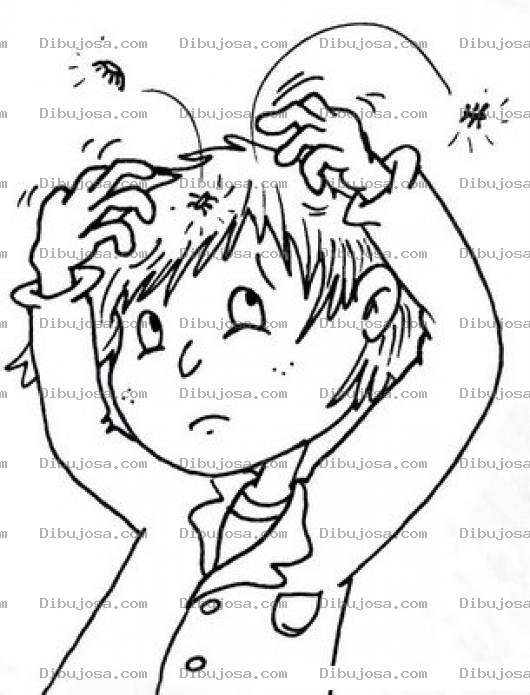Dibujo para colorear Nino Con Piojos Y Liendres Rascandose La Cabeza Para Pintar Y Colorear