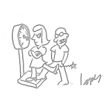 Dibujo para colorear Dibujo De Mujer Pesandose En Una Balanza Enojada Con Su Marido Que Le Hace Trampa En El Peso Para Pintar Y Colorear