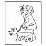 Dibujo para colorear Colorear a un viejito paseando a su perro
