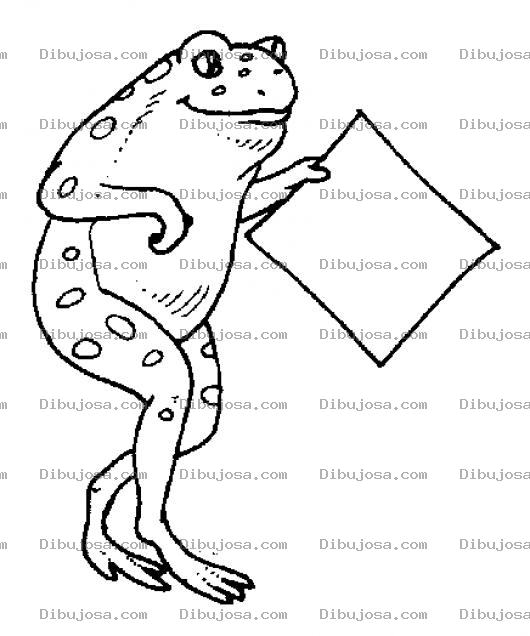 Dibujo para colorear Rana Caminando Con Una Hoja En Blanco En Su Mano Para Pintar Y Colorear