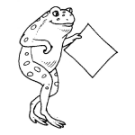Dibujo para colorear Rana Caminando Con Una Hoja En Blanco En Su Mano Para Pintar Y Colorear