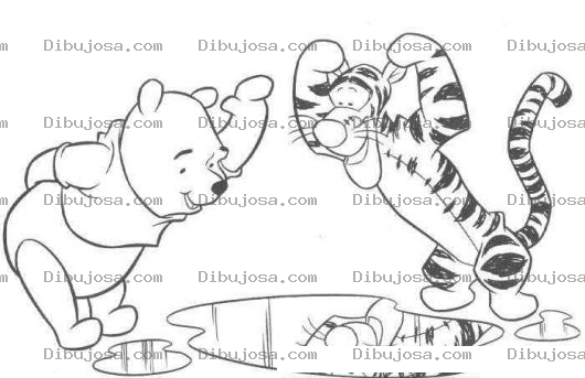 Dibujo para colorear Dibujo De Winnie De Pooh Y Tiger Reflejandose En Un Charco De Agua Para Pintar Y Colorear