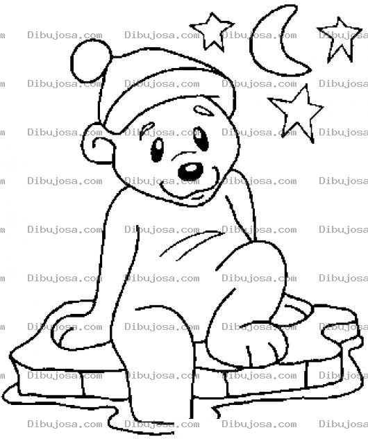 Dibujo para colorear Colorear Osito Sobre Tempano De Hielo A Media Noche Con Estrellas En El Cielo