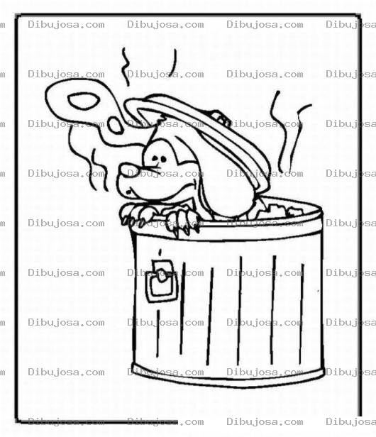 Dibujo para colorear Colorear Perro en bote de basua