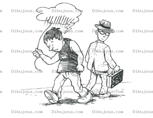 Dibujo para colorear Dibujo De Hombre Desempleado Acarreando Su Nube De Mala Suerte Para Pintar Y Colorear