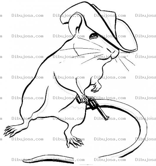 Dibujo para colorear Dibujo Del Raton Vaquero Para Pintar Y Colorear Ratoncito Con Pistola Y Sombrero Vaquero