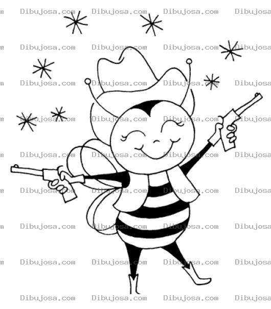 Dibujo para colorear Abejita Vaquera Con Sombrero Pistolas Y Botas Para Pintar Y Colorear