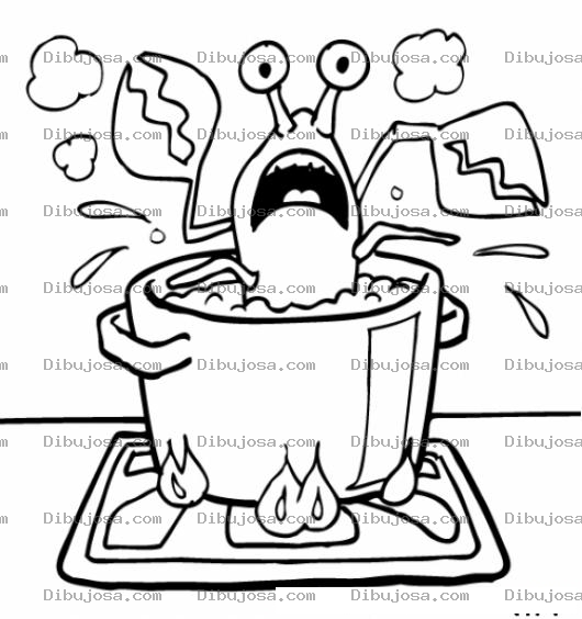 Dibujo para colorear Dibujo De Langosta Hirviendo En Una Olla Con Fuego Para Pintar Y Colorear Caldo De Langosta