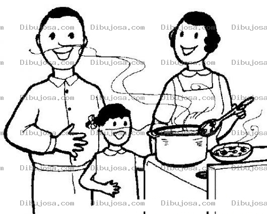 Dibujo para colorear Dibujo De Mama Cocinando Comida Rica Y Papa Con Hambre E Hija Con Hambre Para Pintar Y Colorear Familia En La Cocina