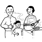 Dibujo para colorear Dibujo De Mama Cocinando Comida Rica Y Papa Con Hambre E Hija Con Hambre Para Pintar Y Colorear Familia En La Cocina
