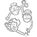Dibujo para colorear Ninos De Varias Razas Para Pintar Y Colorear A Un Negrito Un Chinito Y Un Blanquito Pelirrojo