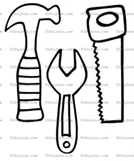 Dibujo para colorear Dibujo De Herramientas De Carpintero Martillo Llave Hexagonal Y Serrucho Para Pintar Y Colorear