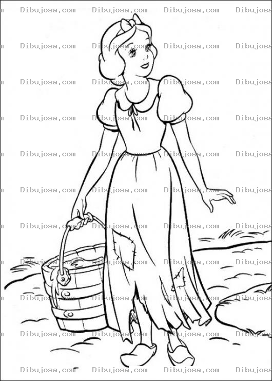 Dibujo para colorear Blanca Nieves con una cubeta