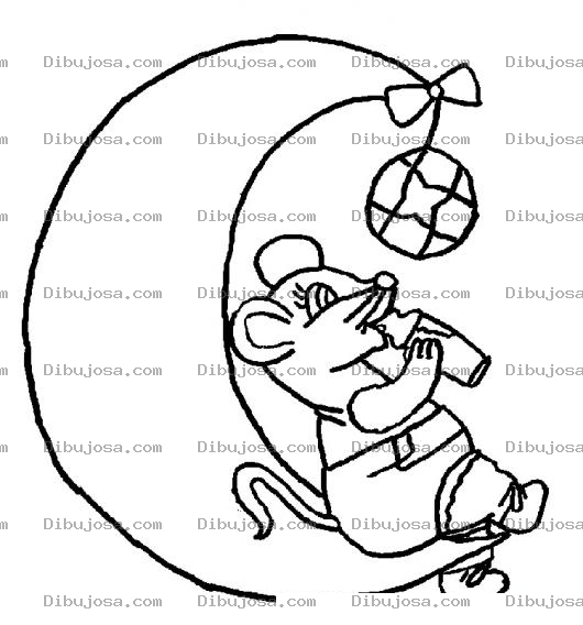 Dibujo para colorear Dibujo De Raton Bebe Tomando Pacha En La Luna Para Pintar Y Colorear