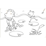 Dibujo para colorear Dibujo De Nino Saltando Con Una Rana En Un Estanque De Ranas Para Pintar Y Colorear