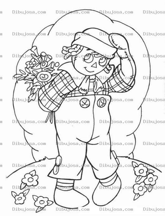 Dibujo para colorear Muneco De Trapo Con Flores Para Pintar Y Colorear